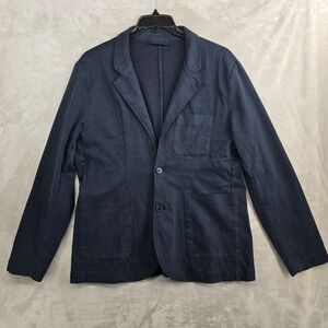 HUCKBERRY Wills Garment Dyed Blazer Navy Blue Casual Jacket Mens‎ Size LARGE